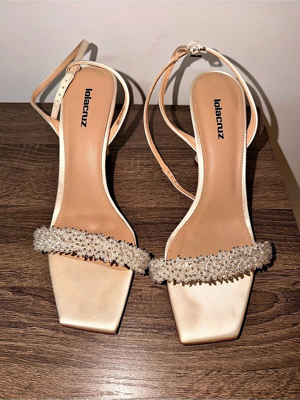 Lola Cruz Martina Strappy Crystal Beaded Sandals Cream